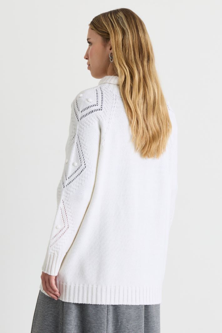 Textured and openwork-knit roll-neck jumper - WHITE - Intrend - 4