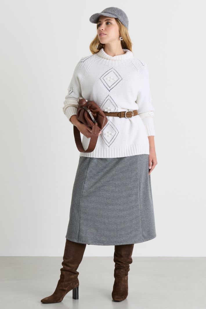 Textured and openwork-knit roll-neck jumper - WHITE - Intrend