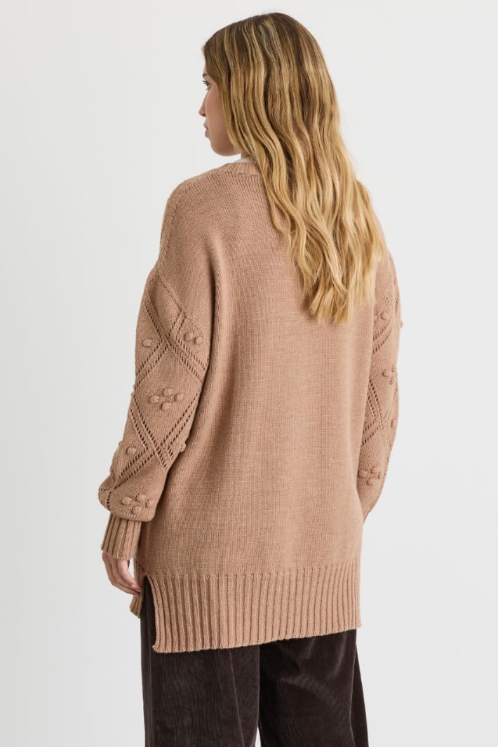 Raised and Eyelet-Knit Jumper - CAMEL - Intrend - 4