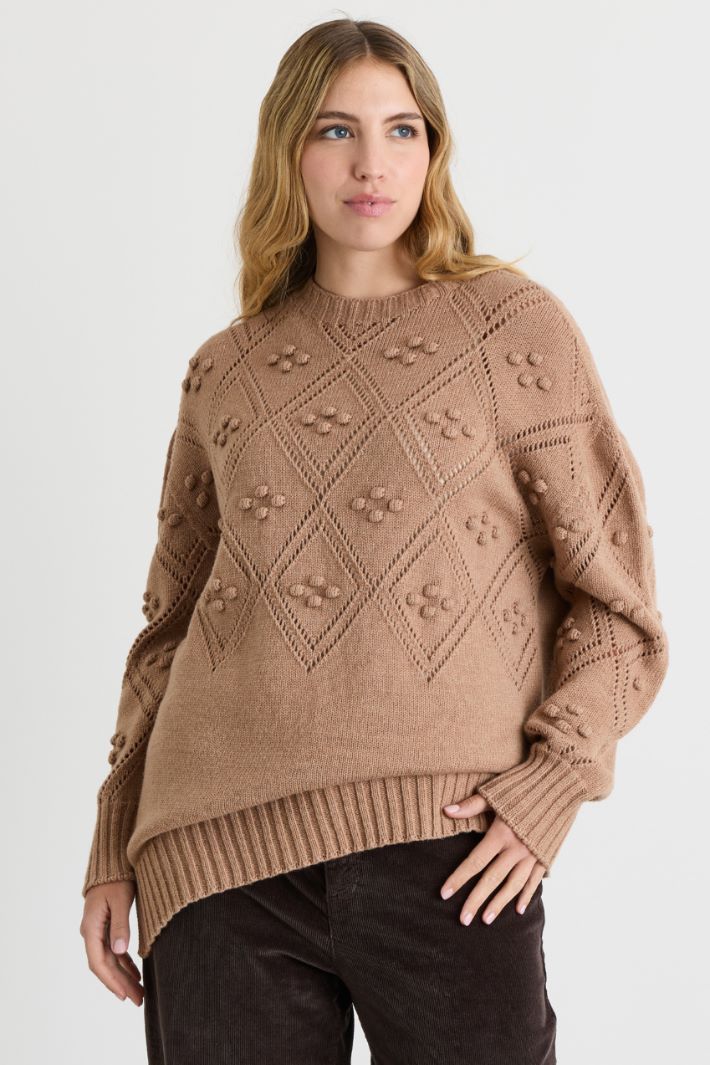 Raised and Eyelet-Knit Jumper - CAMEL - Intrend - 2