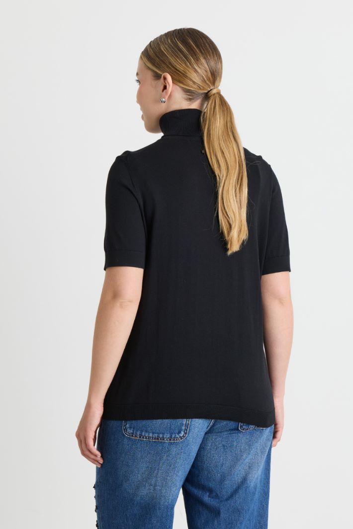 Short-sleeved polo neck top - BLACK - Intrend - 4
