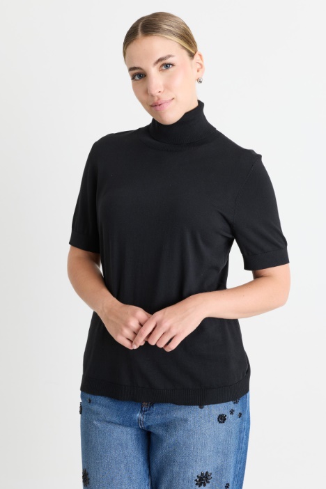 Short-sleeved polo neck top - Intrend