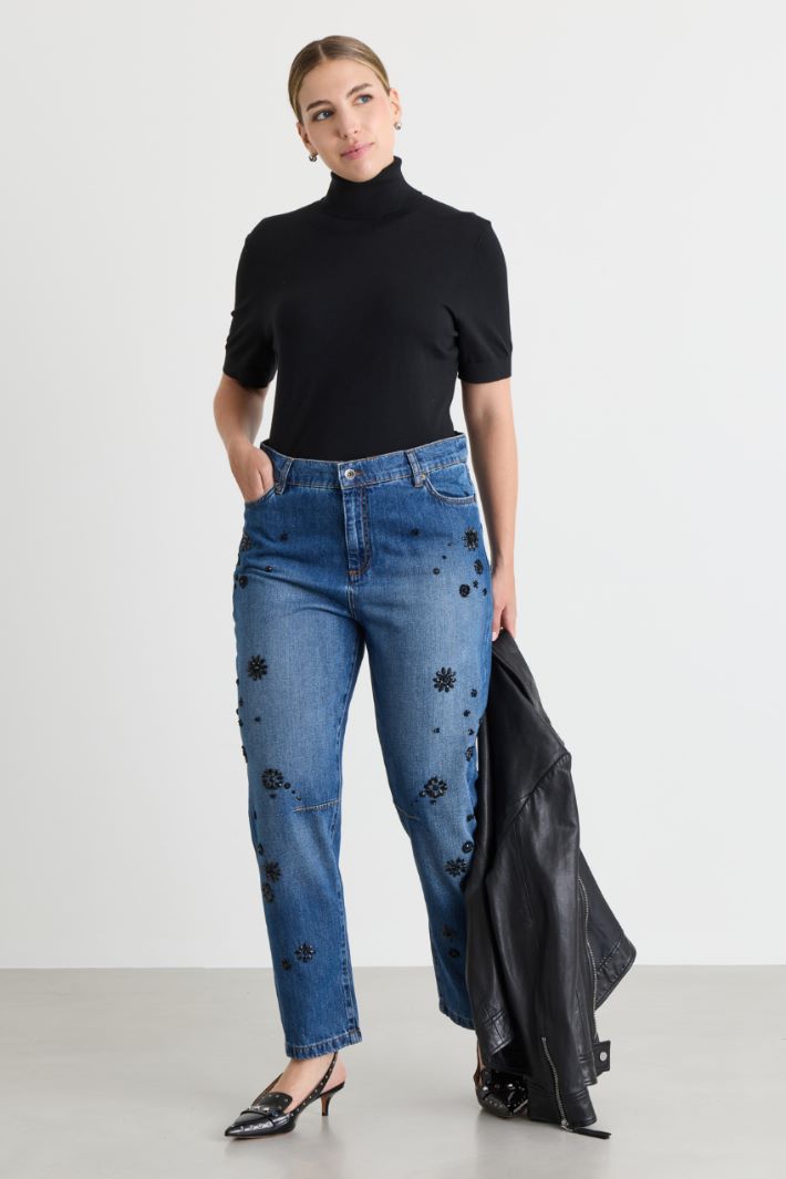 Short-sleeved polo neck top - BLACK - Intrend