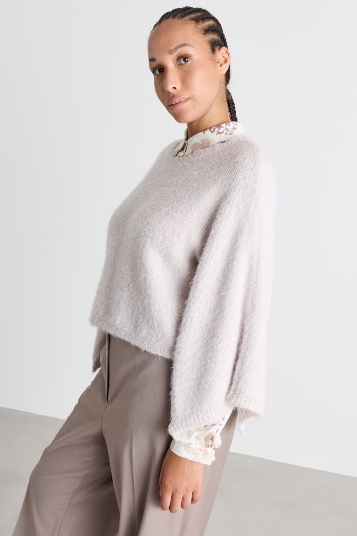 Maglia furry a mantella - BEIGE - Intrend - 3