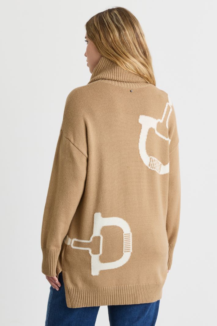Jumper with removable cowl neck - CAMEL - Intrend - 4