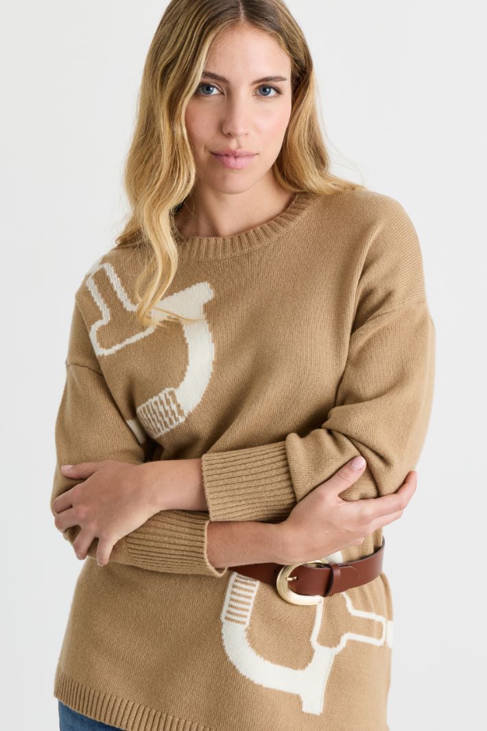Jumper with removable cowl neck - CAMEL - Intrend - 3
