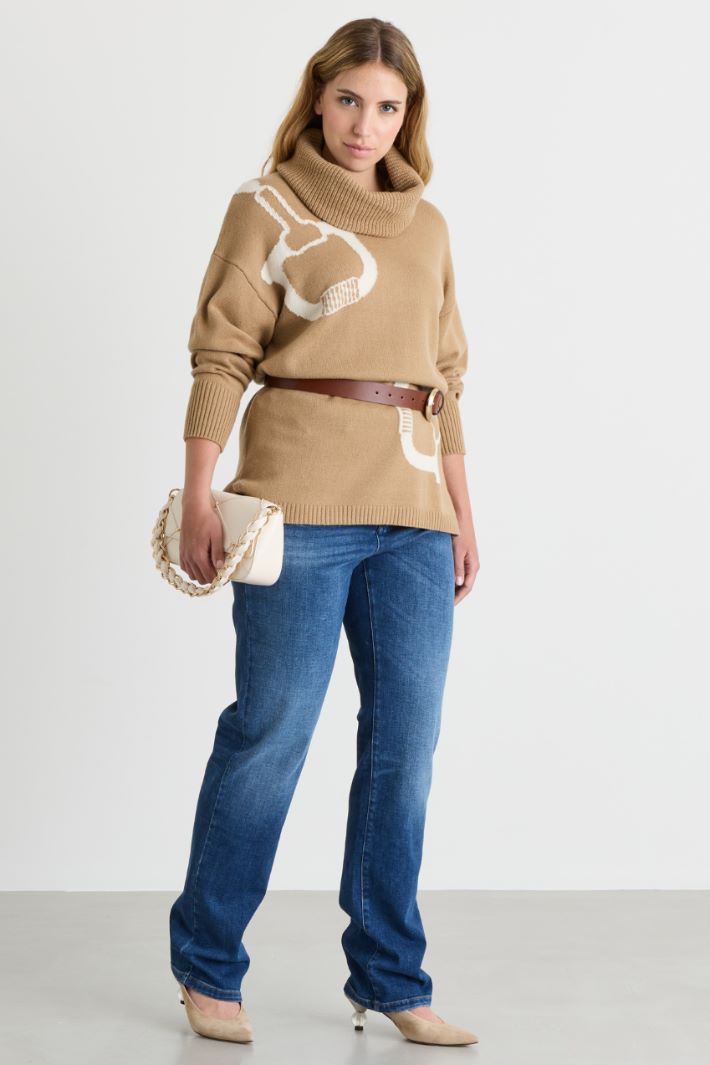 Jumper with removable cowl neck - CAMEL - Intrend