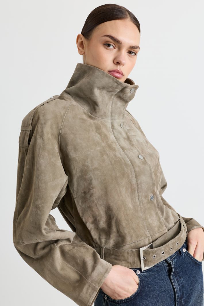 Belted suede jacket - BEIGE - Intrend - 3