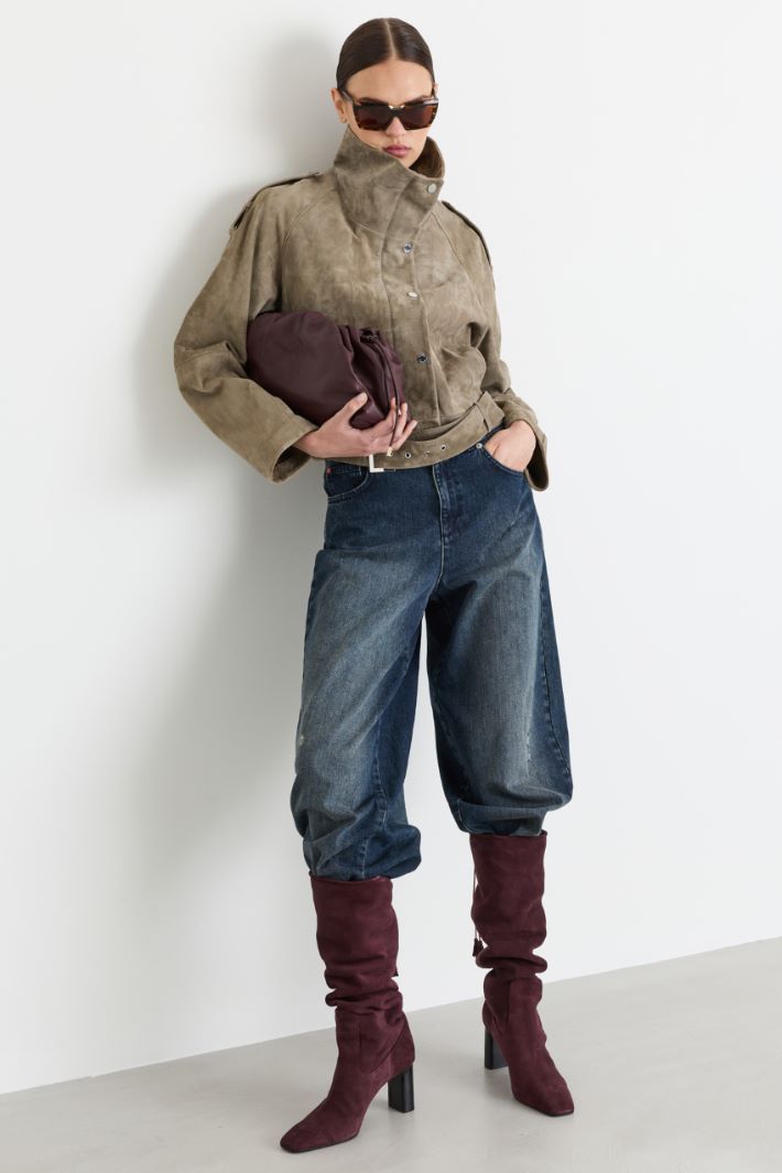 Belted suede jacket - BEIGE - Intrend
