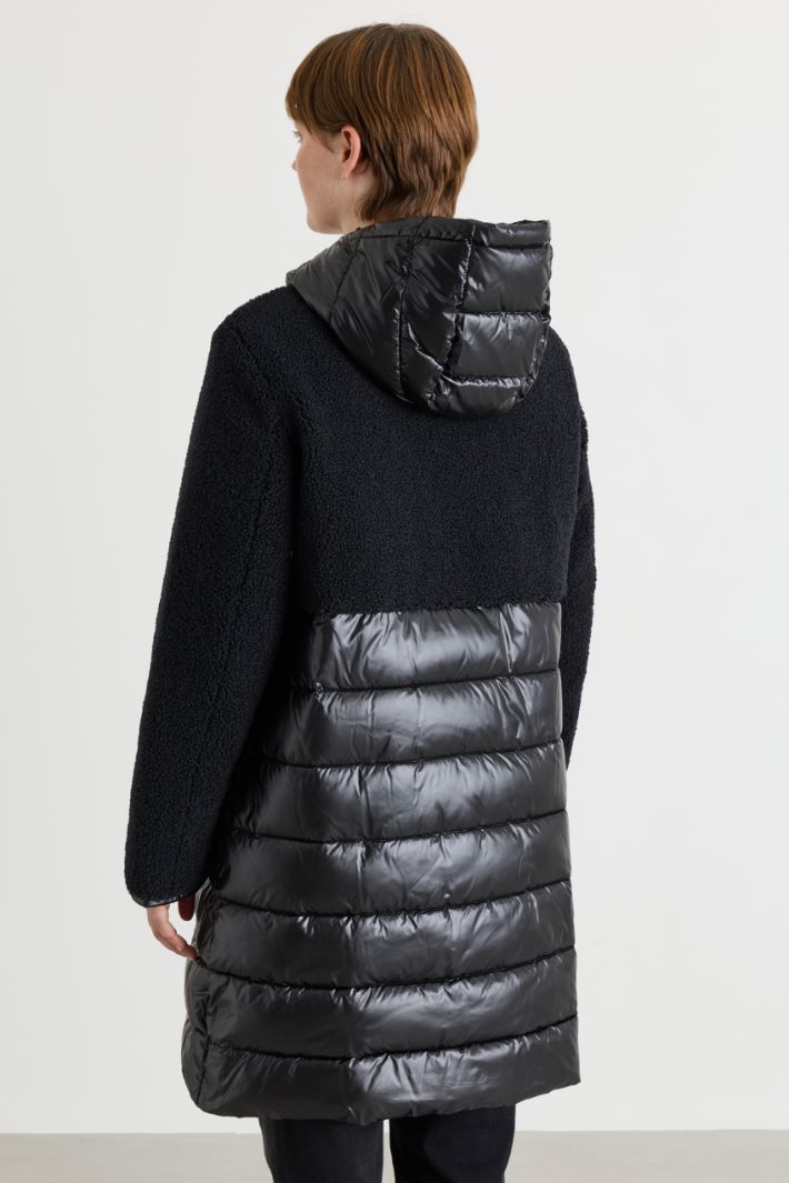 Long padded jacket in water-repellent canvas with inserts - BLACK - Intrend - 4