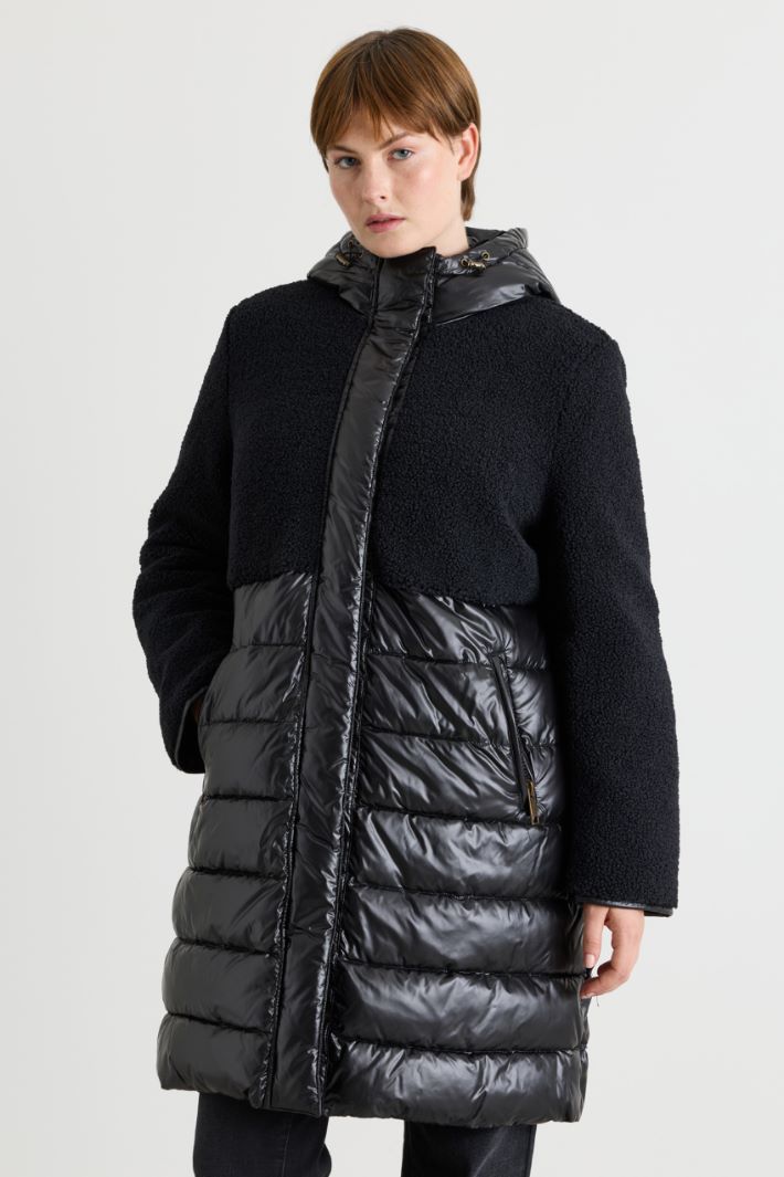 Long padded jacket in water-repellent canvas with inserts - BLACK - Intrend - 2