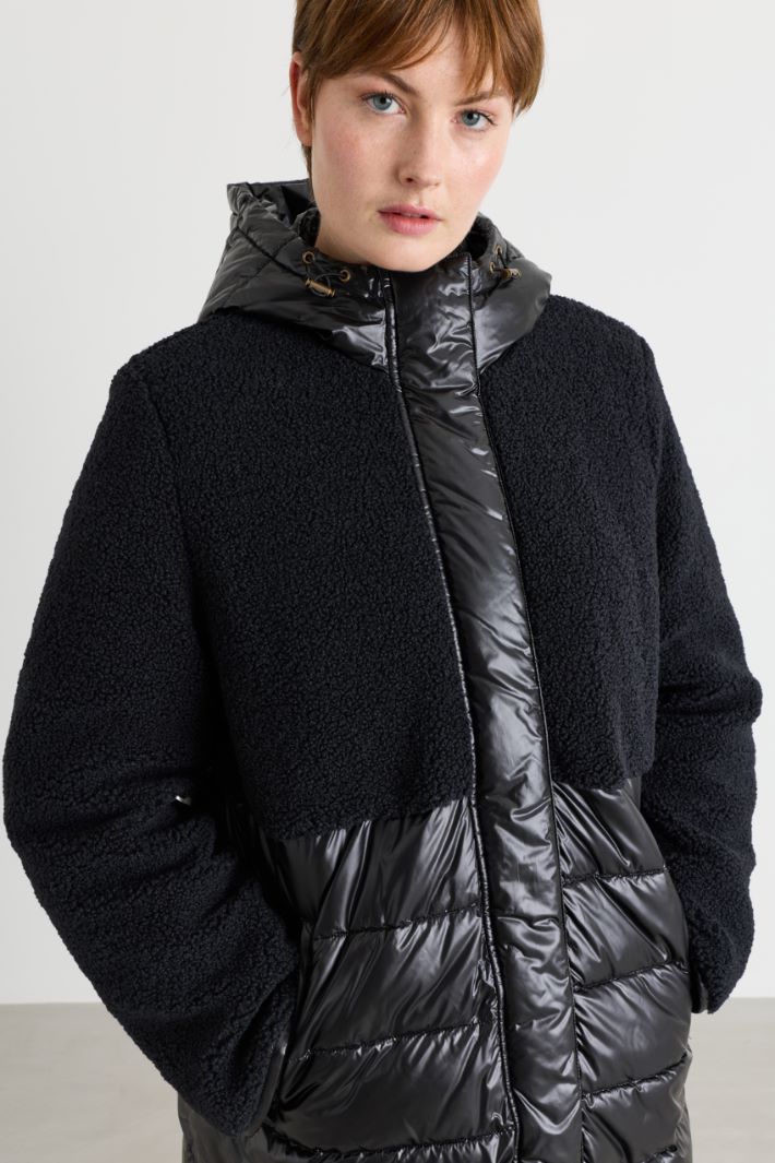 Long padded jacket in water-repellent canvas with inserts - BLACK - Intrend - 3