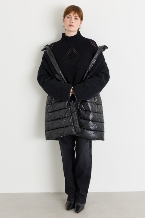 Long padded jacket in water-repellent canvas with inserts - Intrend