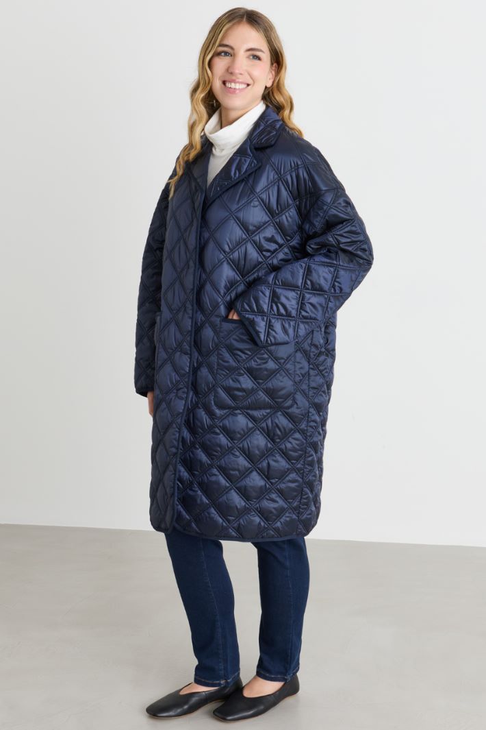 Long padded coat in iridescent canvas - BLUE - Intrend - 2