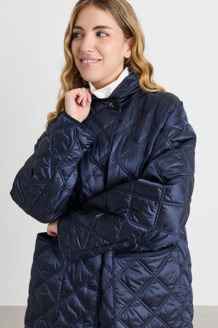Long padded coat in iridescent canvas - BLUE - Intrend - 3
