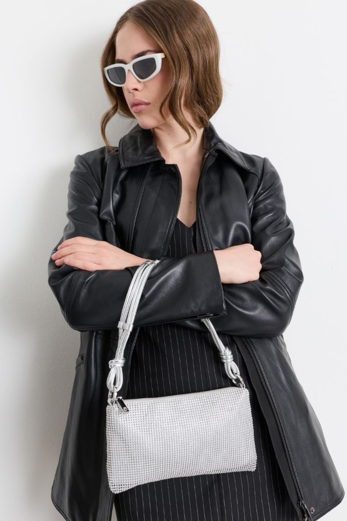 Bolso de malla metálica con pedrería - PLATA - Intrend - 5
