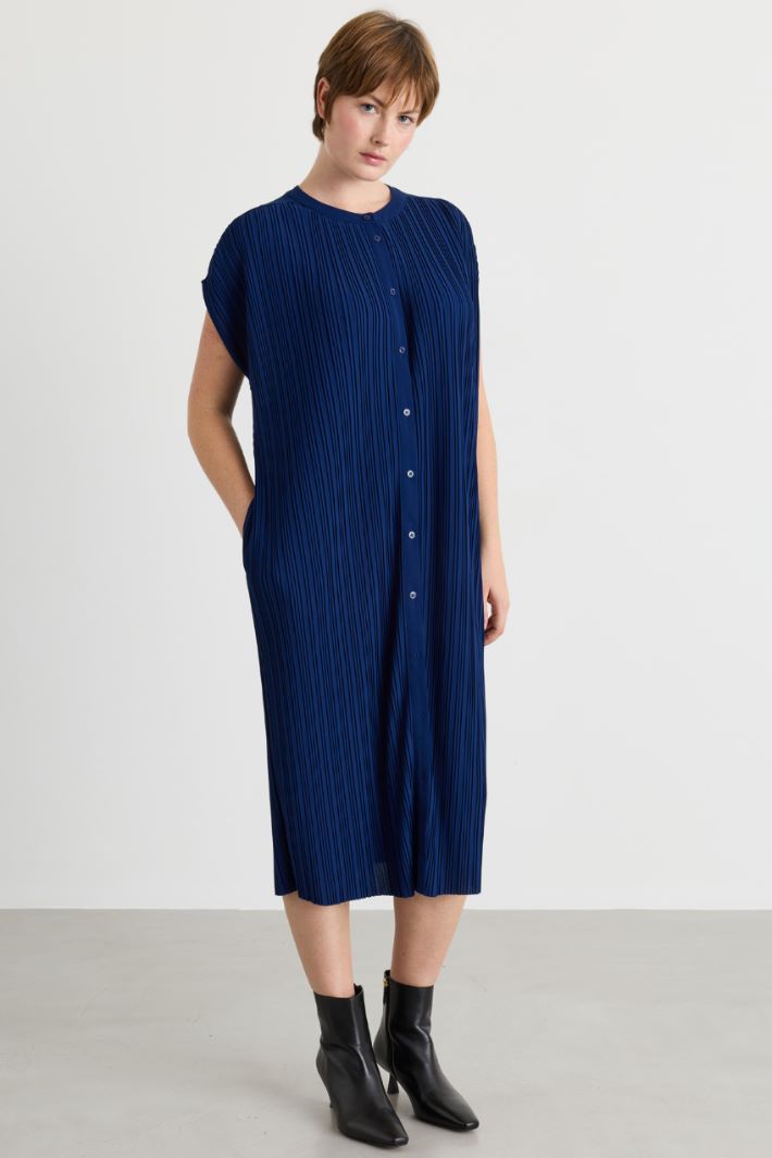 Vestido de punto plisado - AZUL - Intrend - 2