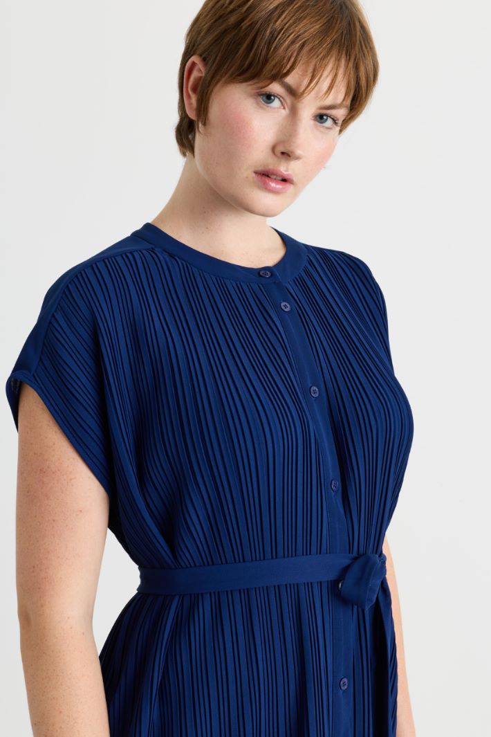 Vestido de punto plisado - AZUL - Intrend - 3