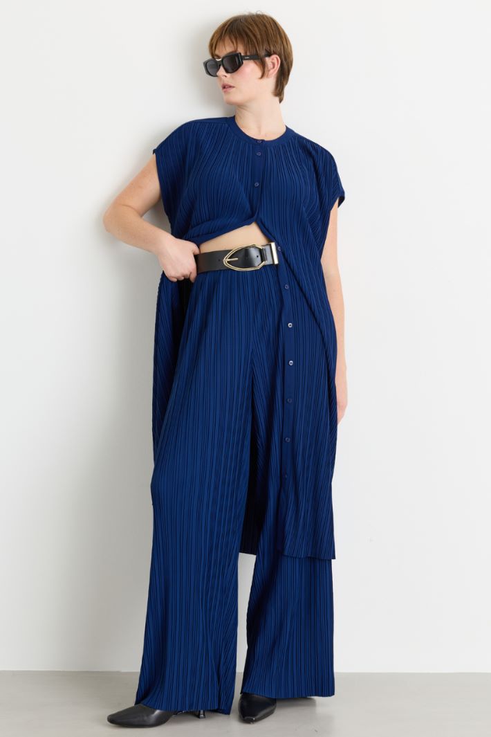 Vestido de punto plisado - AZUL - Intrend