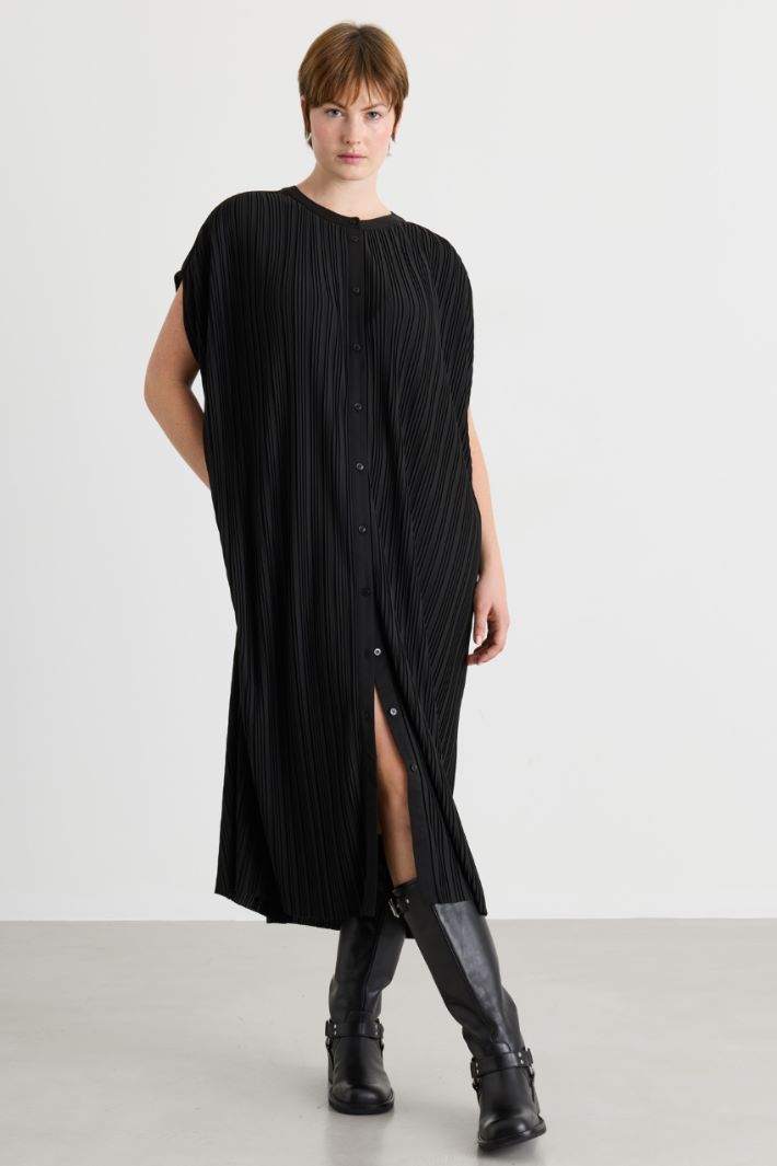 Plissé jersey dress - BLACK - Intrend - 2
