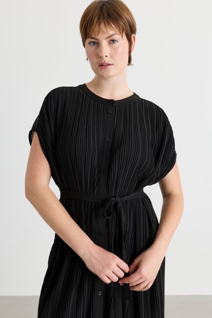 Plissé jersey dress - BLACK - Intrend - 3