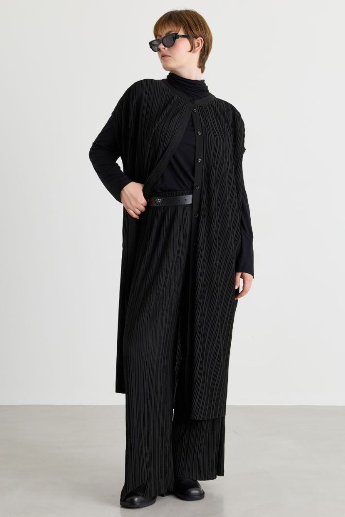 Plissé jersey dress - BLACK - Intrend