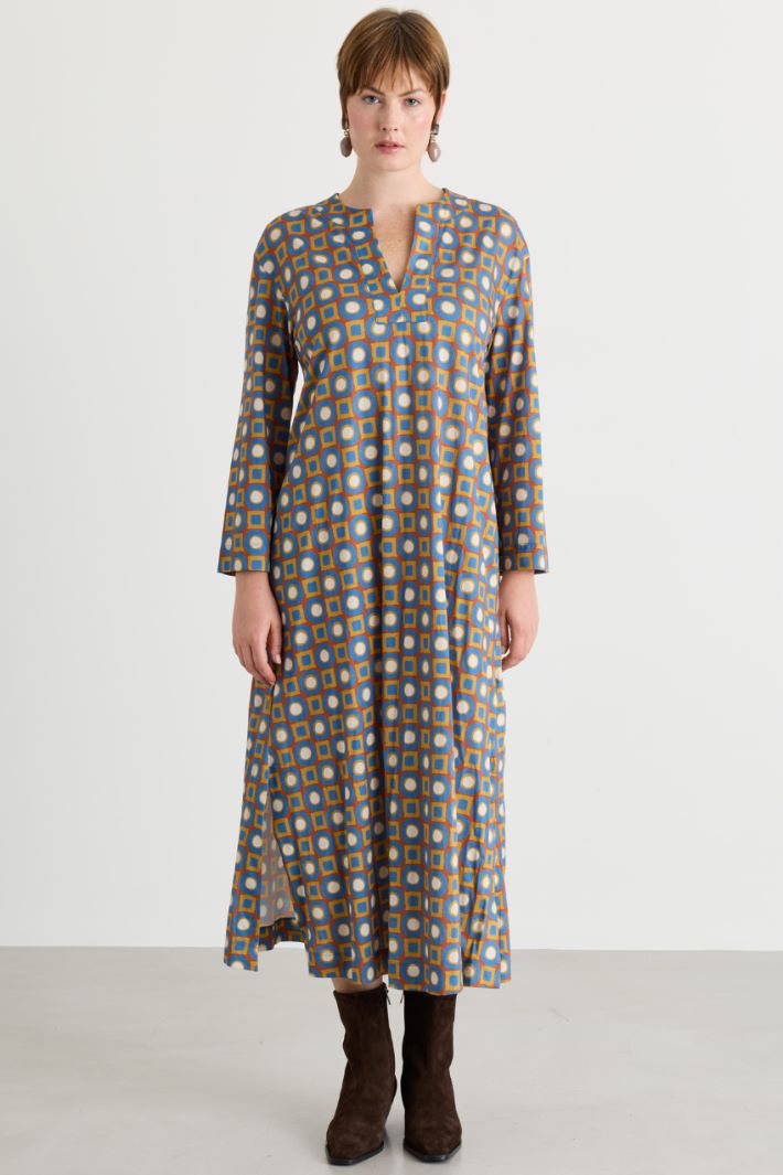Printed jersey dress - LIGHT BLUE ORANGE - Intrend - 2