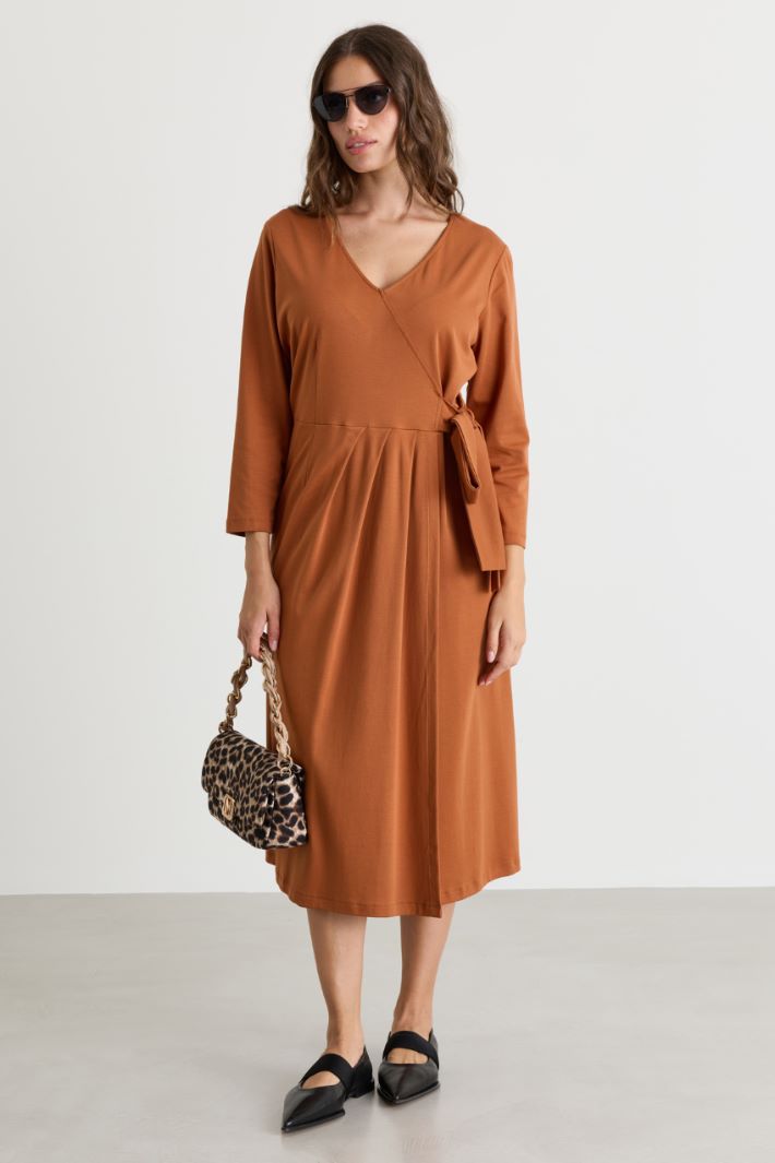 Wrap-effect jersey dress - ORANGE - Intrend