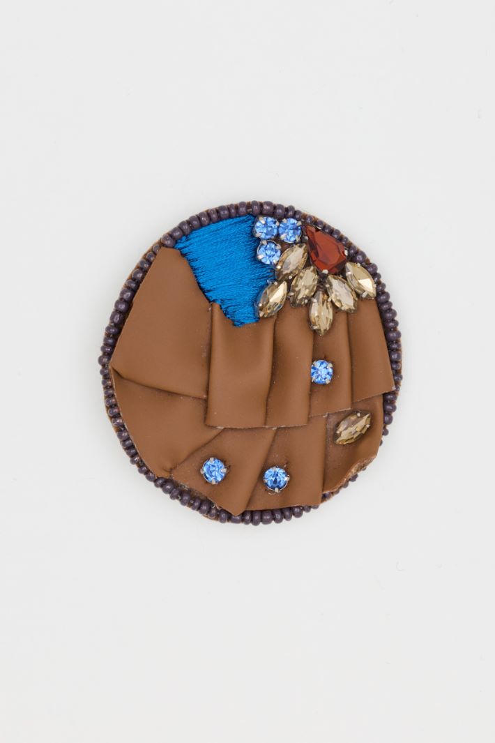 Glass Stone Brooch - BROWN - Intrend - 2