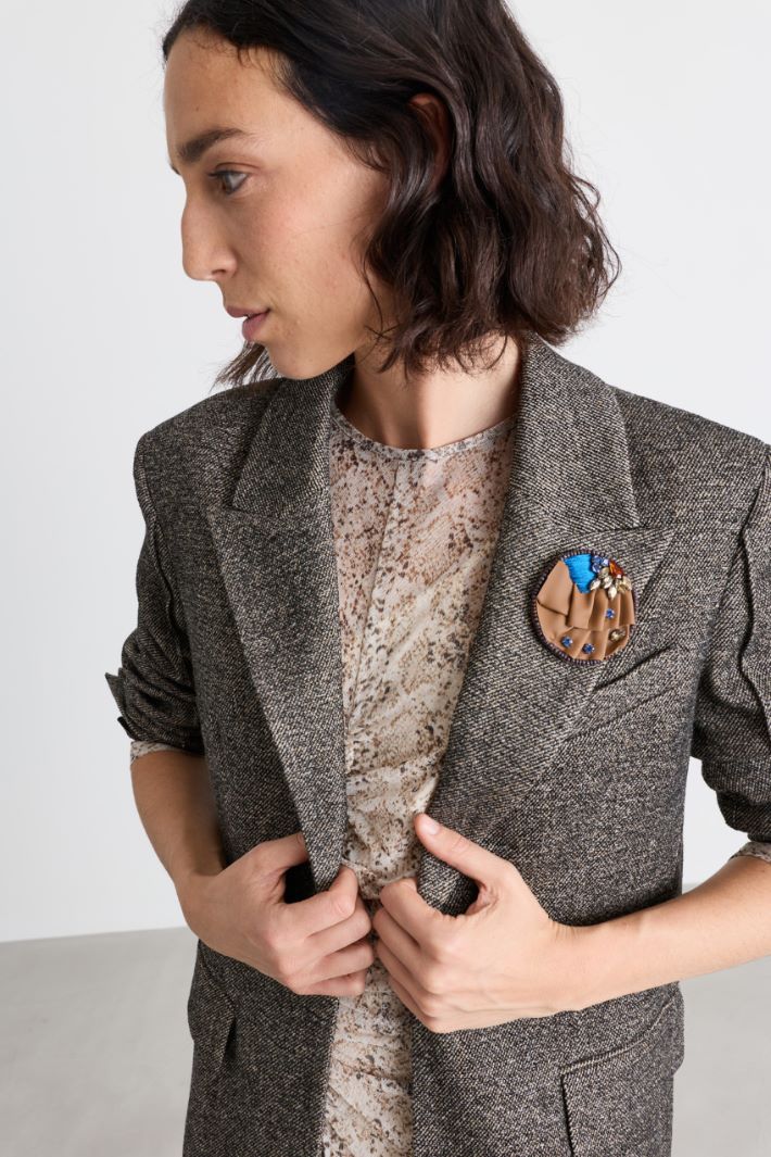 Glass Stone Brooch - BROWN - Intrend - 3