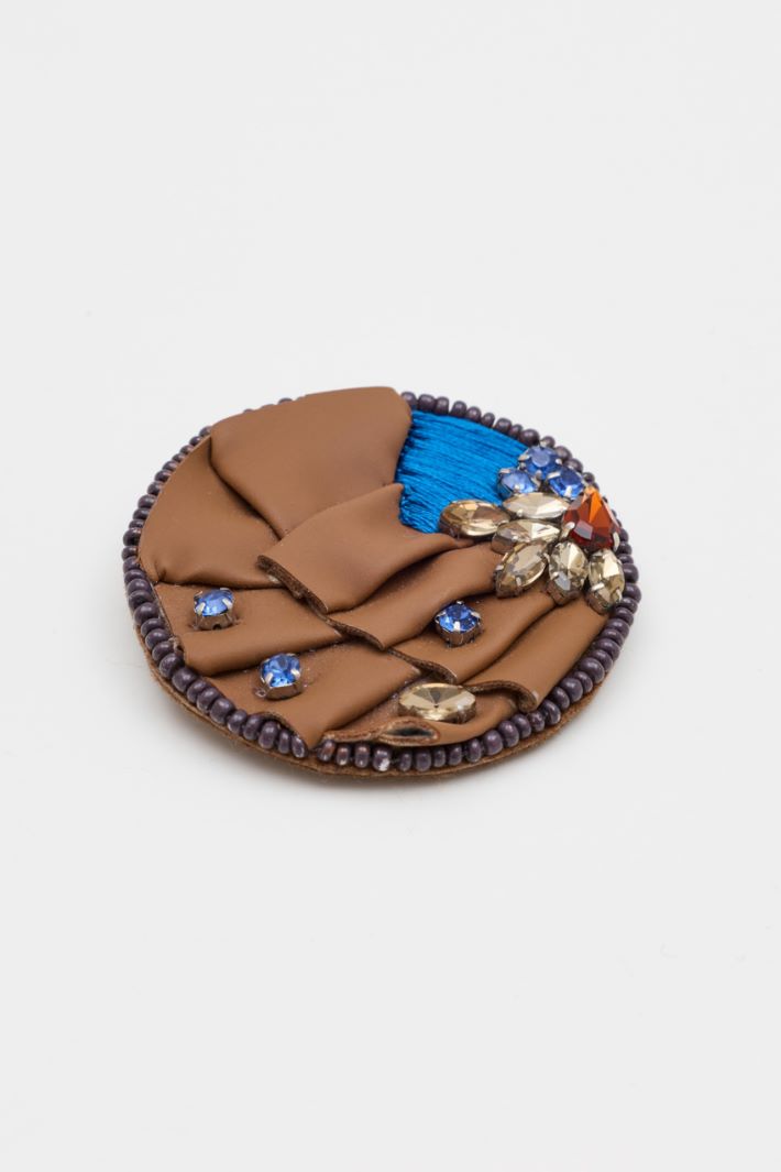 Glass Stone Brooch - BROWN - Intrend