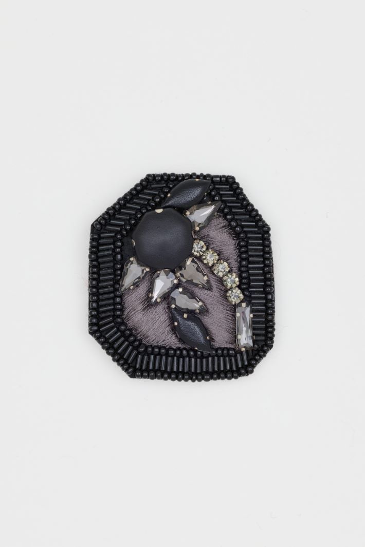 Glass Stone Brooch - BLACK - Intrend - 2