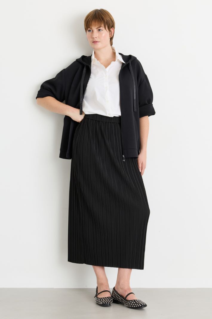 Pleated jersey skirt - BLACK - Intrend