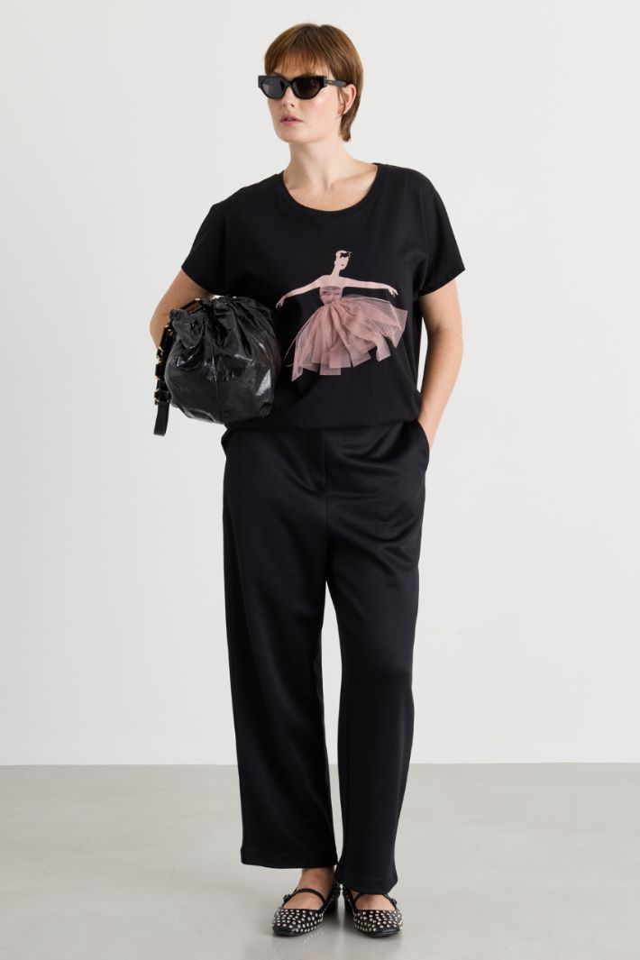 Shiny double jersey trousers - BLACK - Intrend