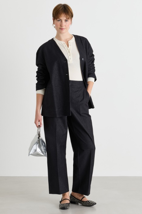 Denim-effect jersey trousers - Intrend