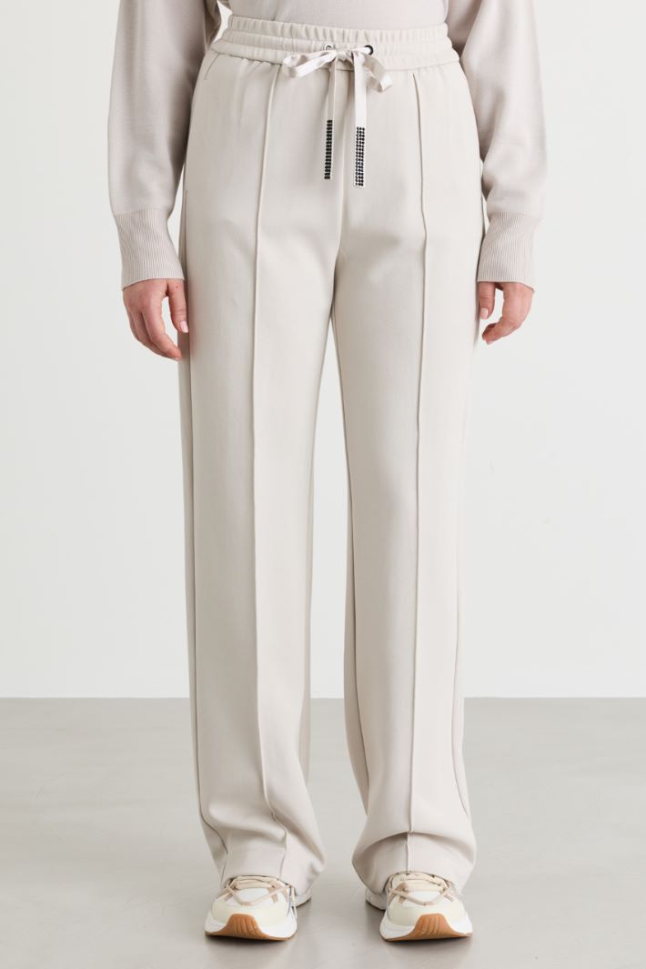 Rhinestone-detail jersey trousers - WHITE - Intrend - 2