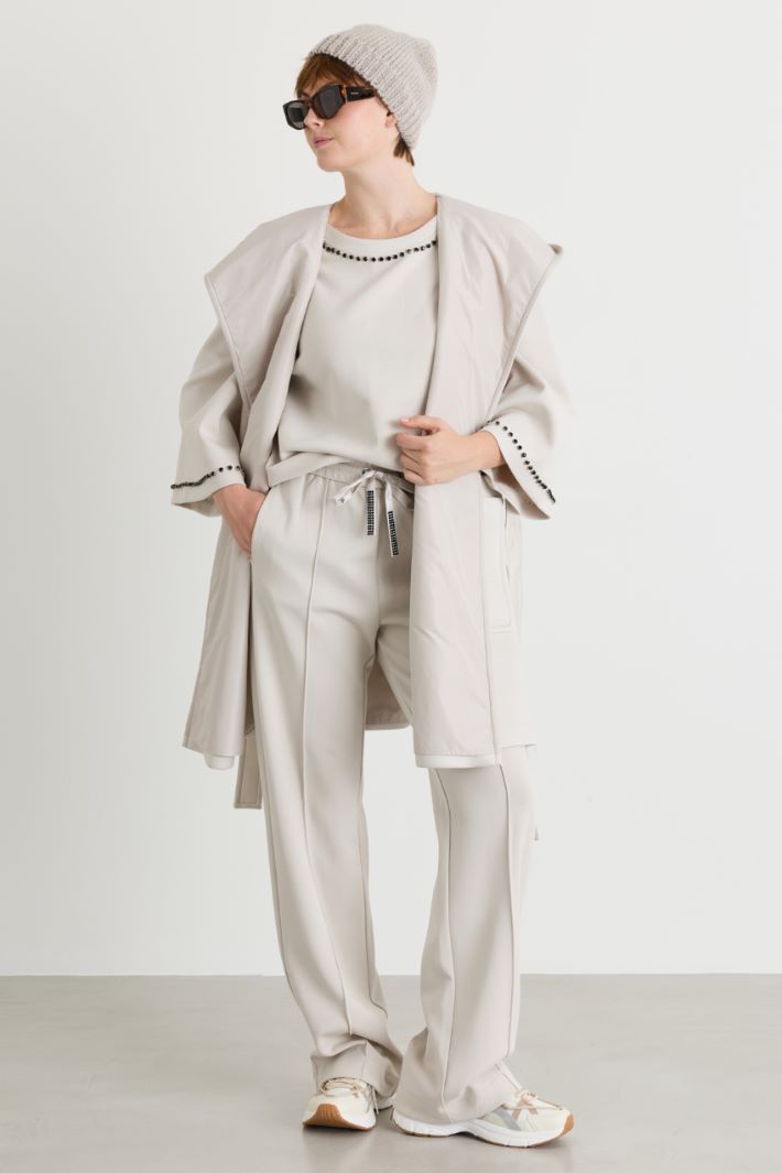 Rhinestone-detail jersey trousers - WHITE - Intrend