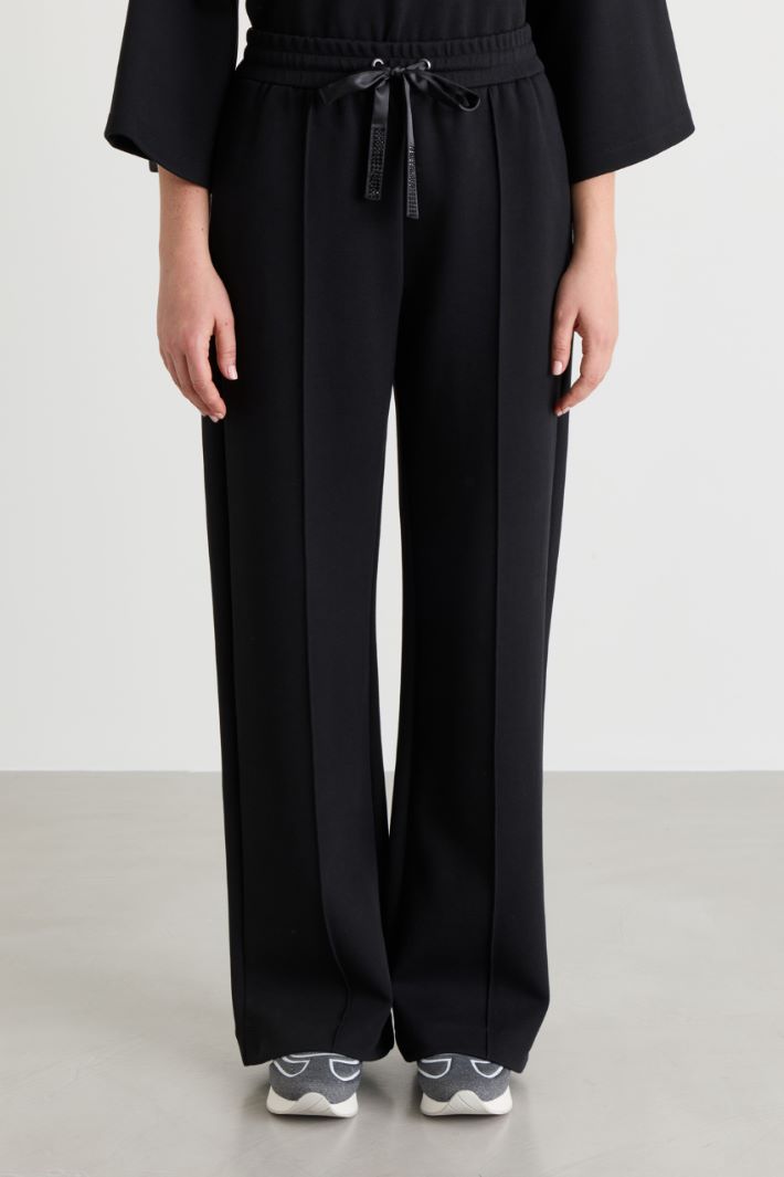 Rhinestone-detail jersey trousers - BLACK - Intrend - 2