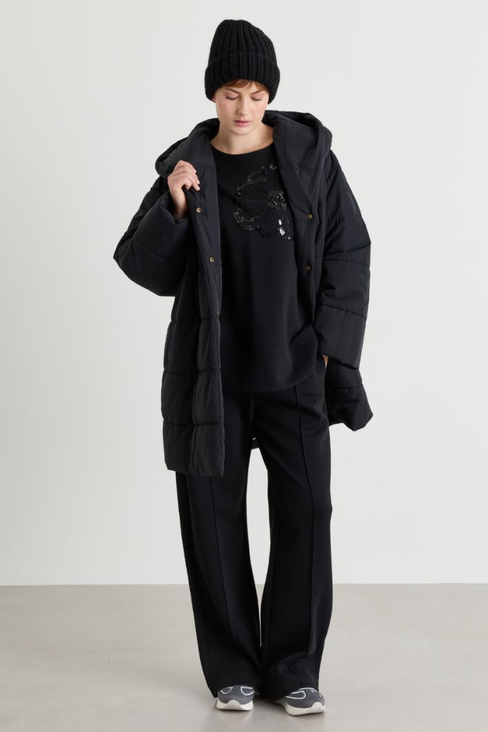 Rhinestone-detail jersey trousers - BLACK - Intrend