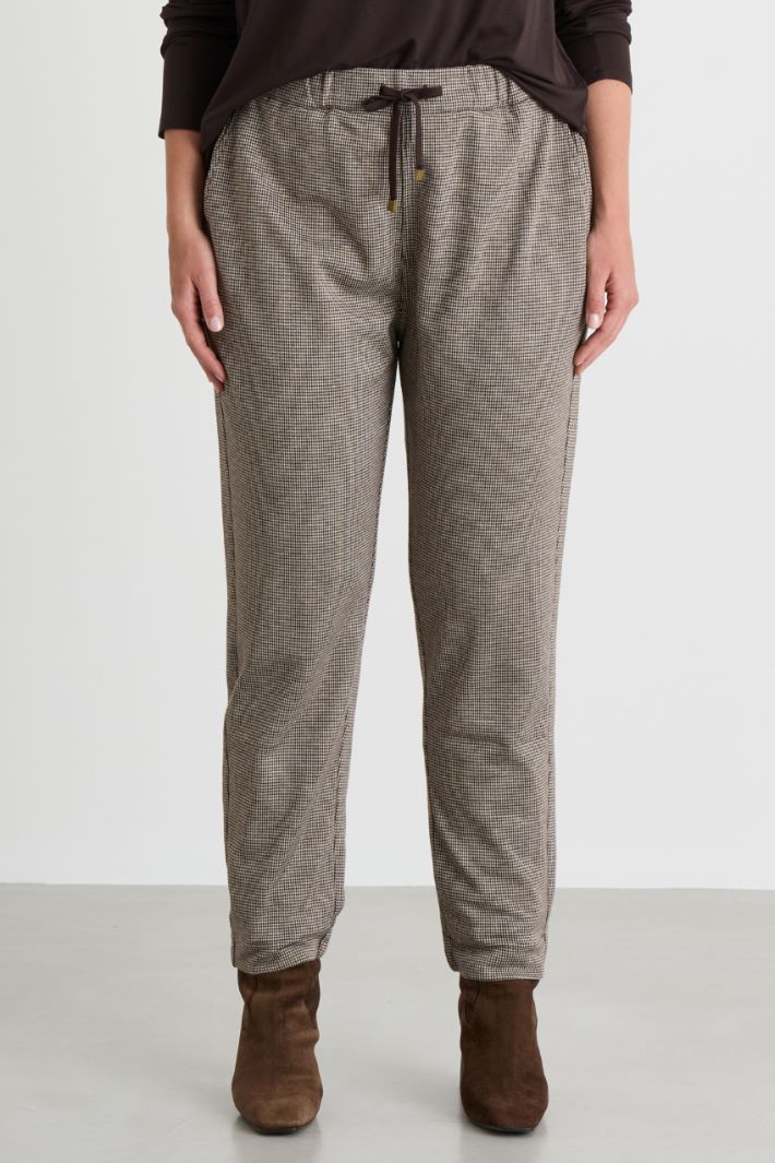 Houndstooth jacquard jersey joggers - BROWN BEIGE - Intrend - 2