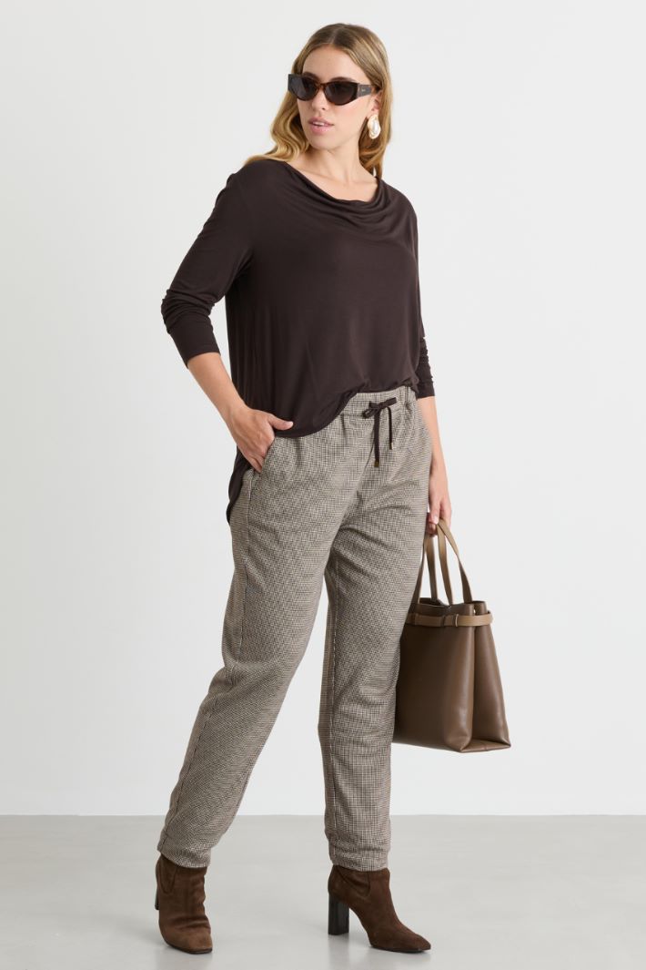 Houndstooth jacquard jersey joggers - BROWN BEIGE - Intrend