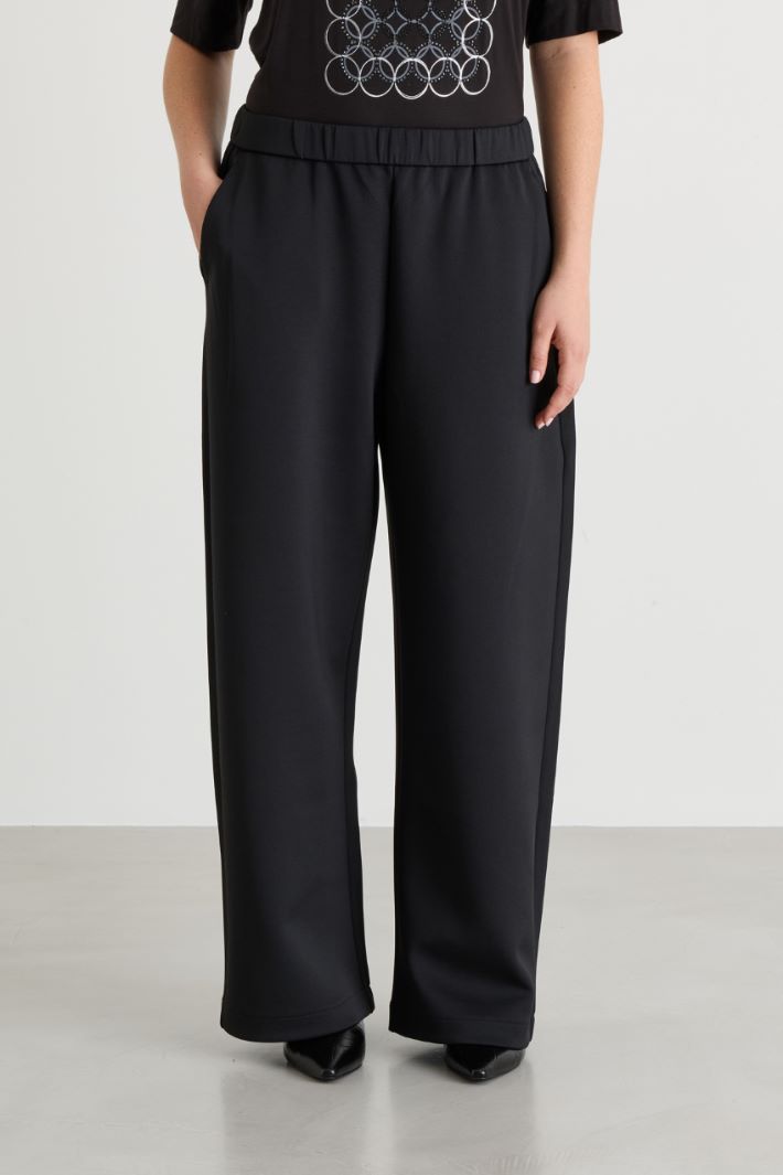 Wide-leg jersey trousers - BLACK - Intrend - 2