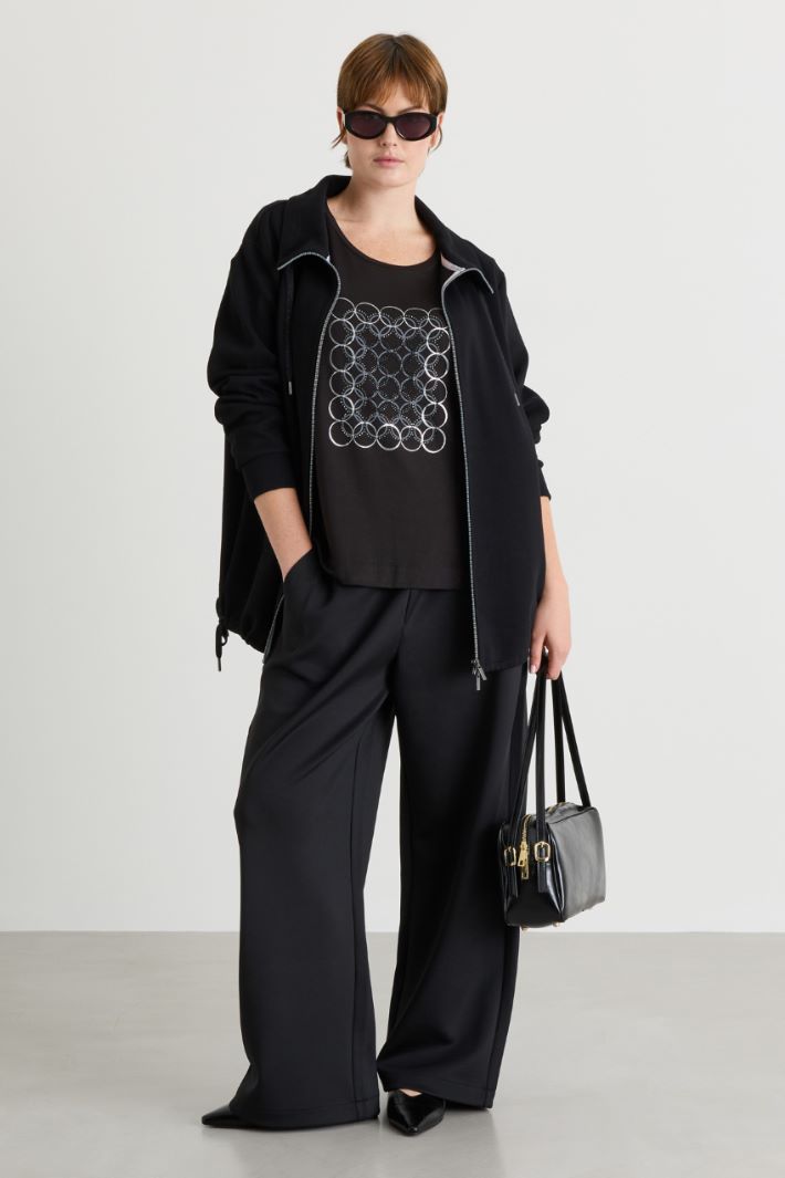 Wide-leg jersey trousers - BLACK - Intrend