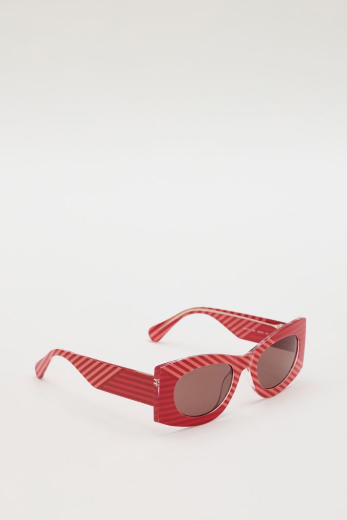 Occhiali geometrici a righe - ROSSO - Intrend - 2