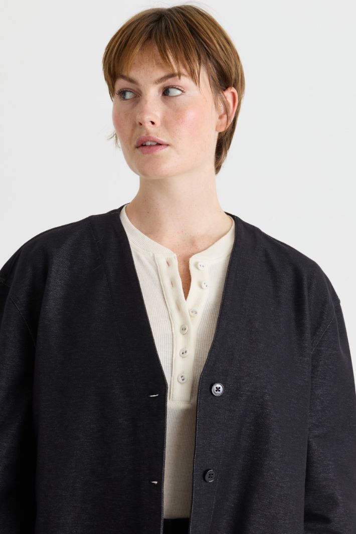 Giacca in jersey effetto jeans - NERO - Intrend - 3
