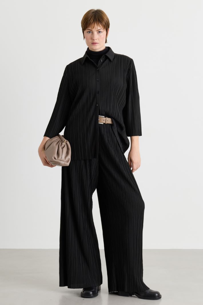 Camicia in jersey plissé - NERO - Intrend
