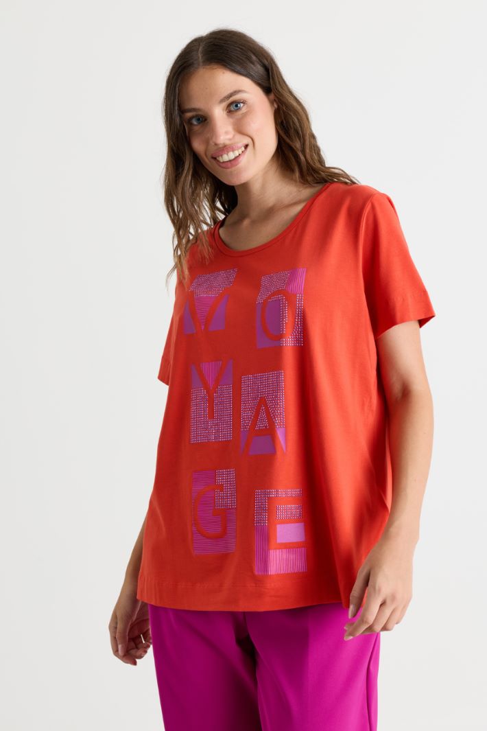Printed jersey T-shirt - ORANGE - Intrend - 2