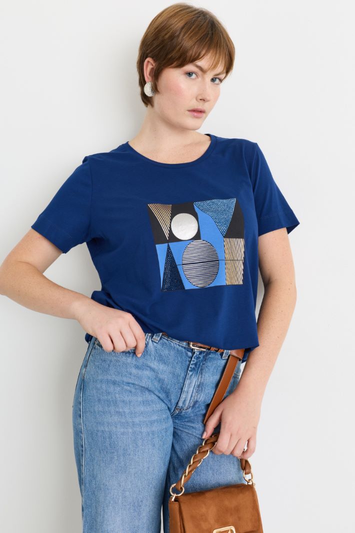 T-shirt in jersey con stampa - BLU - Intrend - 2