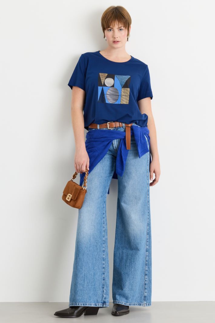 T-shirt in jersey con stampa - BLU - Intrend