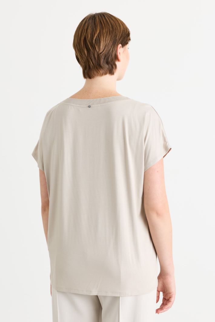 T-shirt in jersey e raso - BEIGE - Intrend - 4